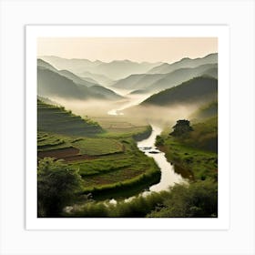 A Serene Landscape In Rural China Bathed In The Warm Earthy Tones Art Print