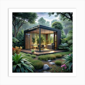 Glass House In A Lush Garden Art Print