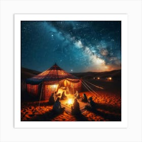 Bedouins Around Tent And Fire At Night 1 Art Print