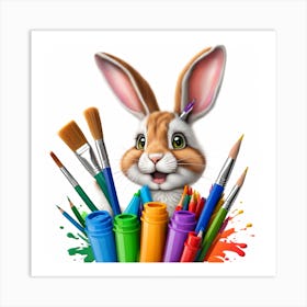 Bunny With Paint Brushes Art Print