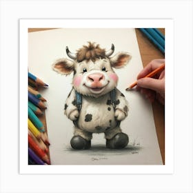 Cute Cow Drawing Art Print