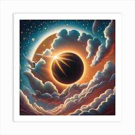 Image Of A Total Eclipse In A Vibrant Bright Gol Art Print