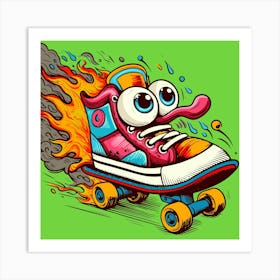 Flaming Skateboard Art Print