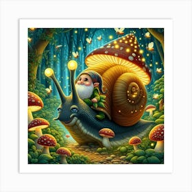 Gnome On A Snail 2 Art Print