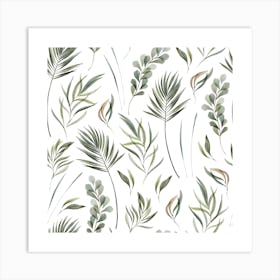 Minimalist Green Floral Pattern Art Canvas Print Art Print