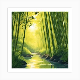 A Stream In A Bamboo Forest At Sun Rise Square Composition 169 Art Print