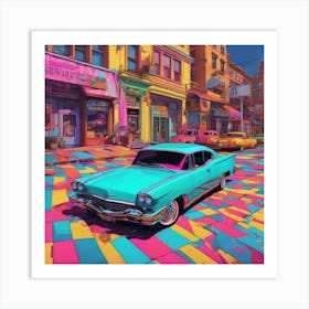 Retro Car In The City Art Print