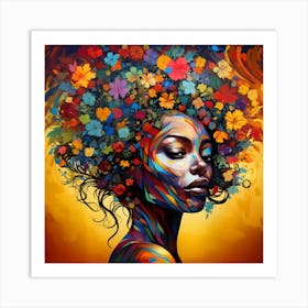 Colorful Woman With Flowers In Her Hair Art Print
