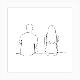 Couple Sitting On Bench Art Print Art Print