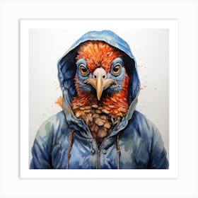 Watercolour Cartoon Pheasant In A Hoodie 3 Art Print