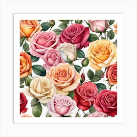 Watercolor Roses Seamless Pattern Art Print