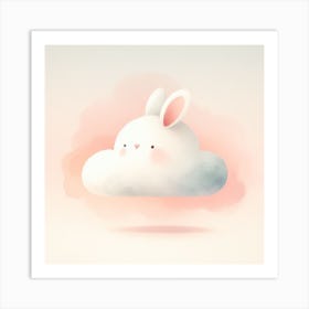 Bunny Cloud With Yellow And Pink Background Art Print