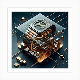 A 3d Cube Shaped Watch, Digital Art Art Print