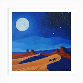 A Moonlit Desert Caravan. David Hockney Style Art Print