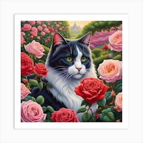 Whiskers and Roses: A Feline Fantasy Art Print