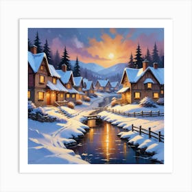 Winter Village Paintings Art Print 1 Art Print