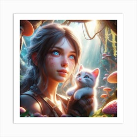 Girl Holding A Kitten 1 Art Print