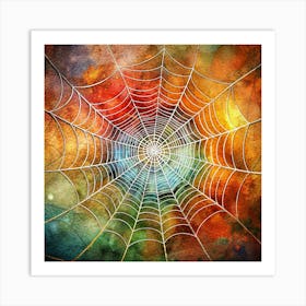 Watercolor Spider Web With A Colorful Background Art Print