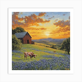 Sunset In The Bluebonnets 3 Art Print