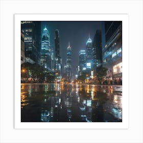 Hong Kong City At Night Paintings Art Print Art Print