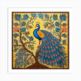 Peacock, Impressionist Painting, Acrylic On Canvas, Brown Color Art Print