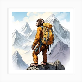 Monkey On Top Of Mountain Art Print
