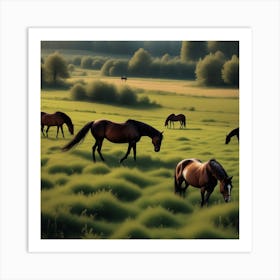 Horses Grazing In A Field 7 Art Print