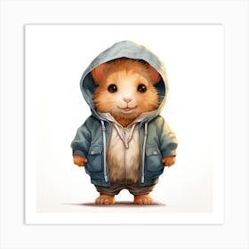 Watercolour Cartoon Hamster In A Hoodie 3 Art Print