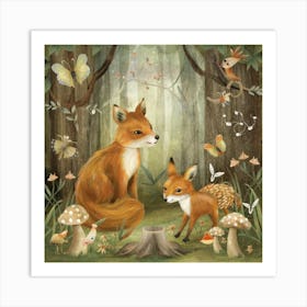 Enchanted Forest Animal Gatheringprint Art And Wall Art Art Print