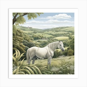 Grey Horse & Countryside Art Print