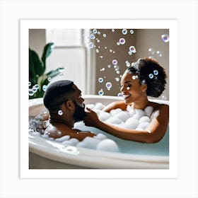 Couple In A Bubble Bath 1 Art Print