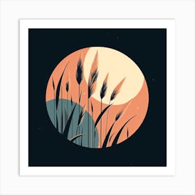 Moon And Reeds Art Print