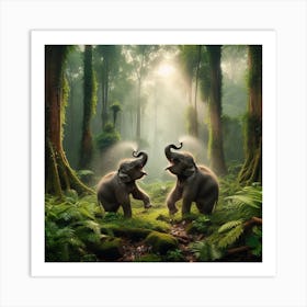 Two Baby Elephants in Jungle 3 Art Print