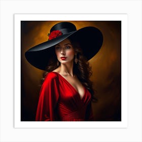 Beautiful Woman In Black Hat 1 Art Print