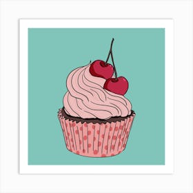 Cupcake With Cherries Art Print