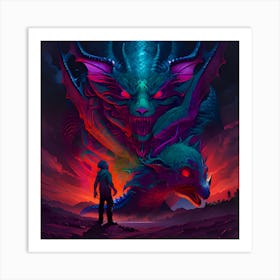 Dragons And A Man Art Print