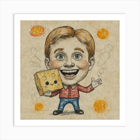 Caricature Of A Boy With Cheese Art Print