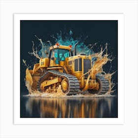 Yellow bulldozer surrounded by fiery flames 4 Art Print