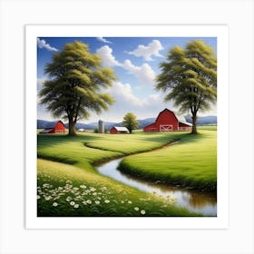 Red Barns In The Countryside Art Print