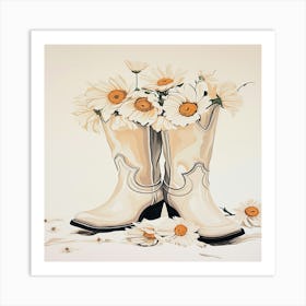 Cowboy Boots With Daisies Art Print