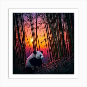 Firefly Twilight, Bamboo, Forest, Panda, Closeup, Glow, Purple, Peach, Mystery, Allure, Atmosphere, (10) Art Print