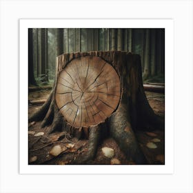 Tree Stump In The Forest 3 Art Print