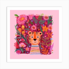 Pink Tiger Nursery Square Art Print