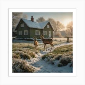 Deer In The Snow 8 Art Print