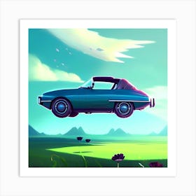 Flying blue car  Art Print