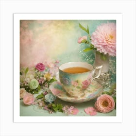 Tea And Flowers Art Print