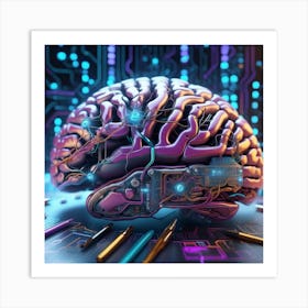 Brain On Circuit Board 30 Art Print