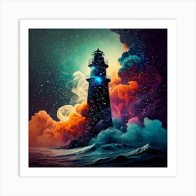 Firefly Black Lighthouses, Venus, Smoky Steam, Colorful Oceans, Galaxies, Nebulae, Digital Art, Smog (9) Art Print