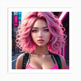 Pink Haired Girl ii Art Print