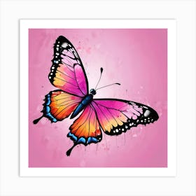 Butterfly On A Pink Background 2 Art Print